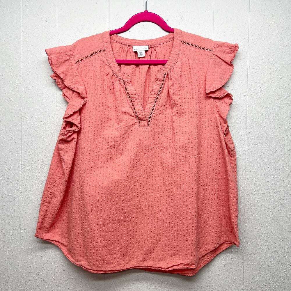 Liz Claiborne V-Neck Top Womens XXL Minimalist 100% Cotton Relaxed Breathable